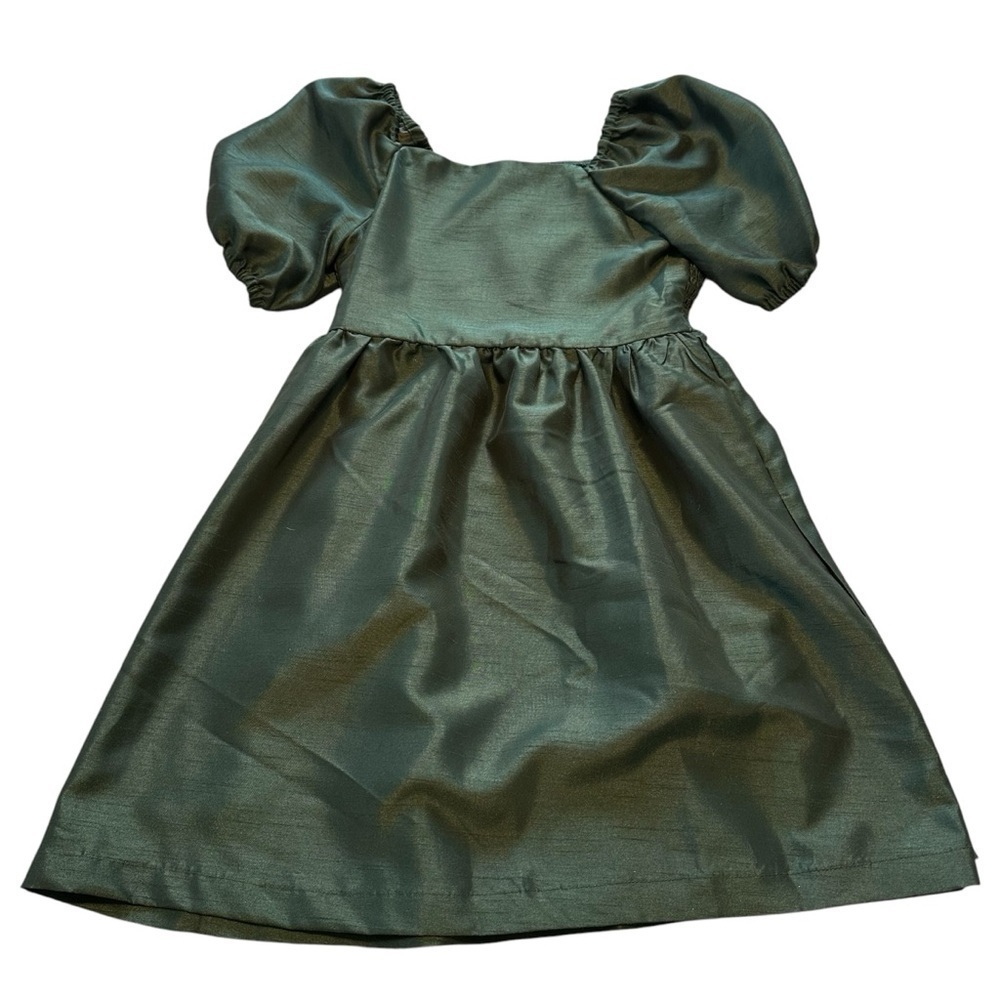 Copper Key Dress Elegant Green Puff Sleeve Smocked Back Square Neck Size XL 16
